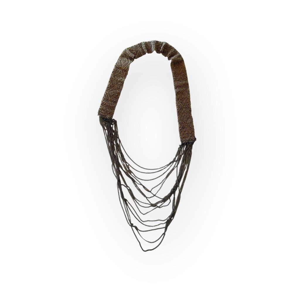 Beadedā Strand Necklace Layered Brass Brown Color Chains